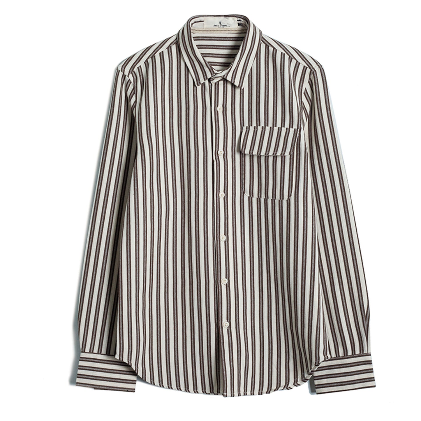 American retro style striped long-sleeved shirt men's Ami Khaki thick wear-resistant casual slim suit shirt