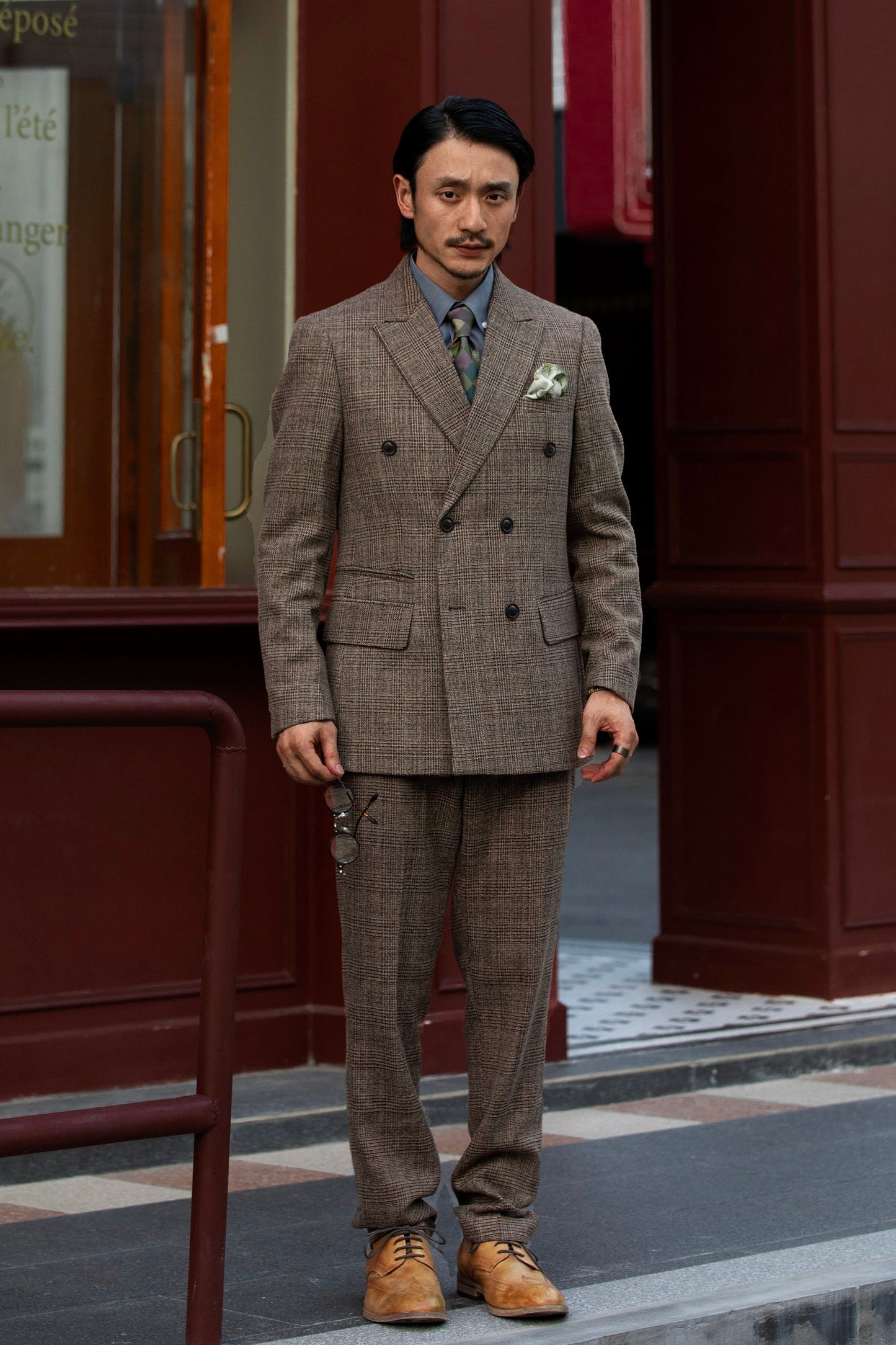 British retro plaid suit jacket men wool plaid business casual double-breasted suit