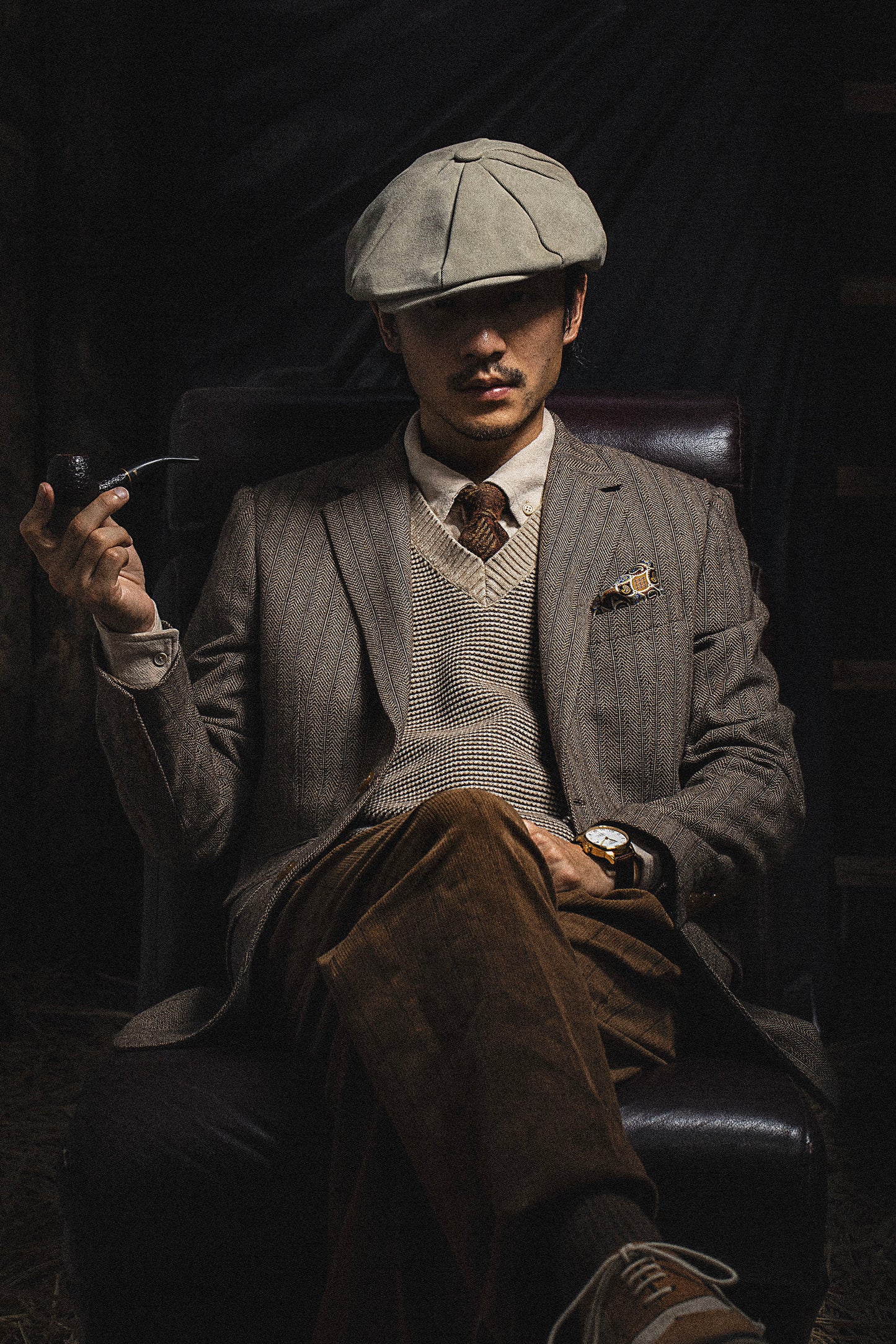 British style elegant high-end wool suit men's retro striped suit jacket