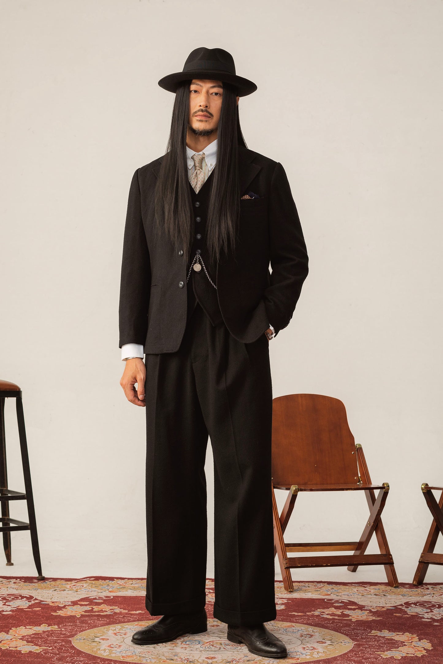 British style retro black suit jacket for men Winter woolen casual business formal wedding suit