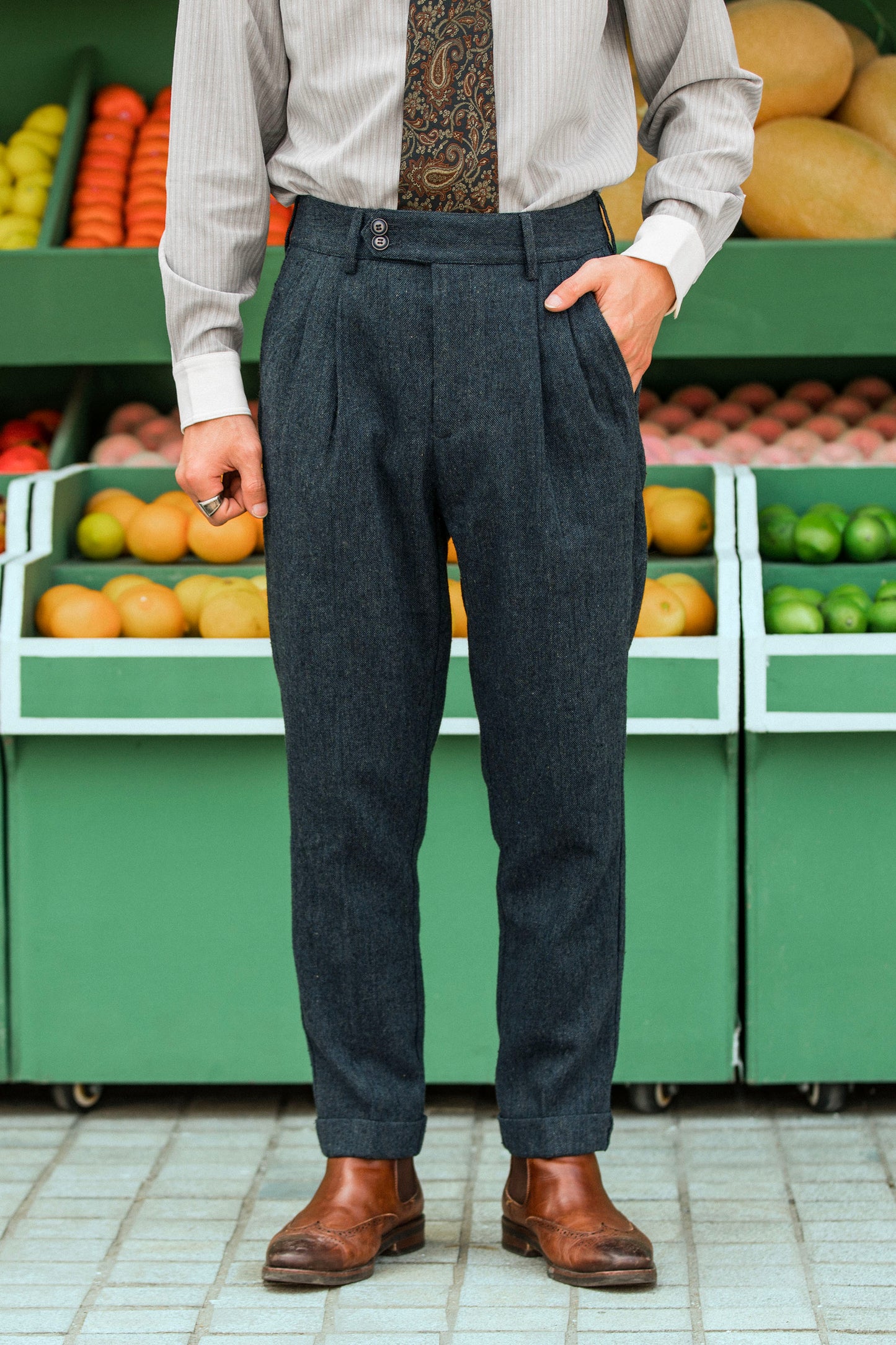 British retro style straight suit pants for men wool business casual slim fit tapered nine-point pants