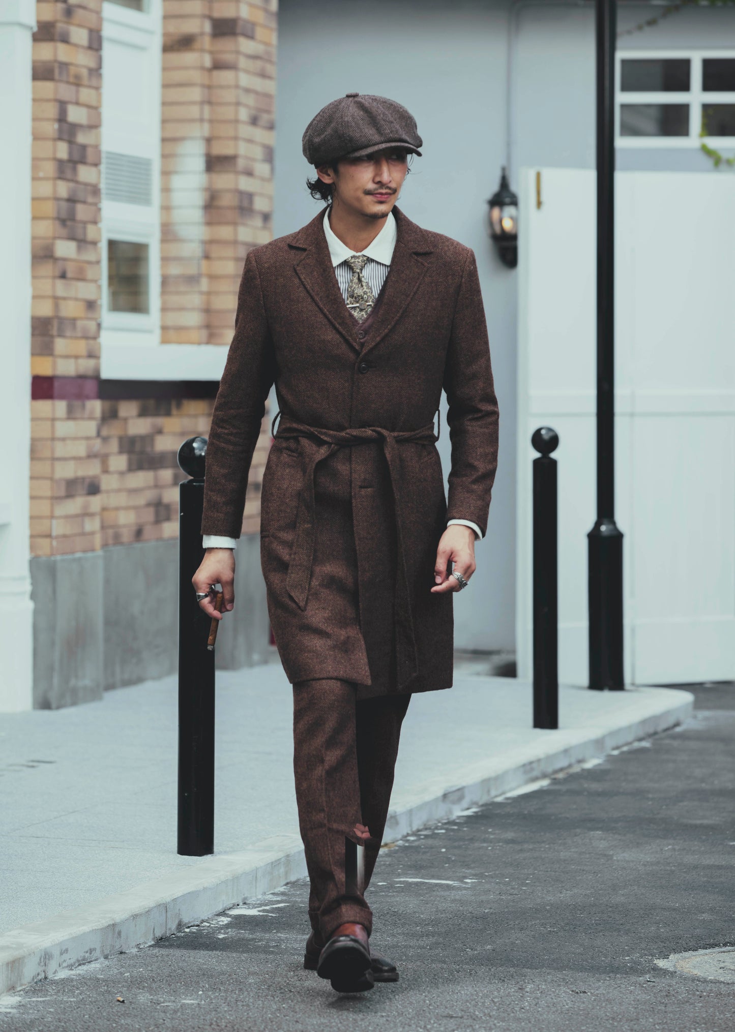 British retro style wool medium-length coat for men Woolen casual suit windbreaker jacket