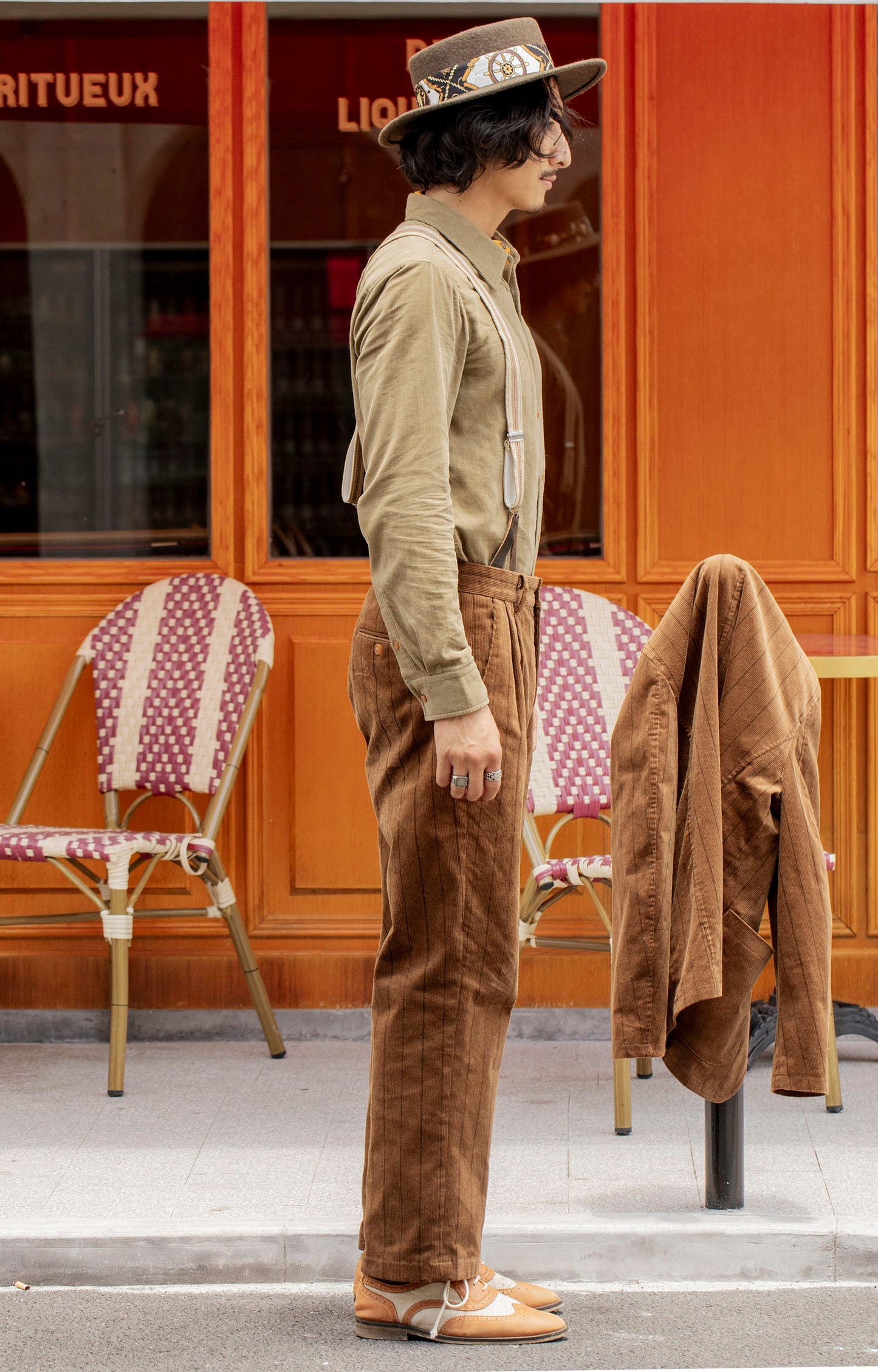 British retro style corduroy loose trousers men striped business casual straight suit trousers