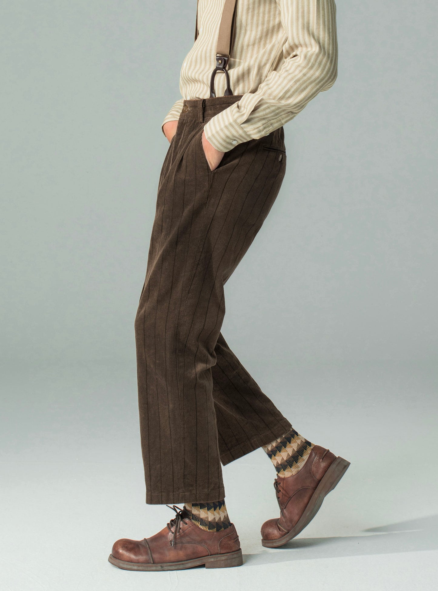 British retro style corduroy loose trousers men striped business casual straight suit trousers