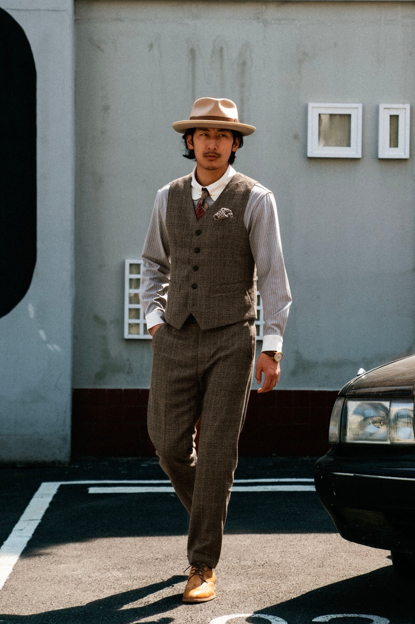 British retro style plaid suit pants for men Business casual slim fit nine-point pants plaid straight trousers