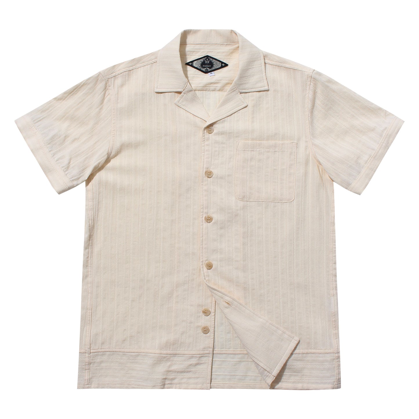 British retro style Cuban collar short-sleeved shirt for men Cotton casual slim striped short-sleeved shirt