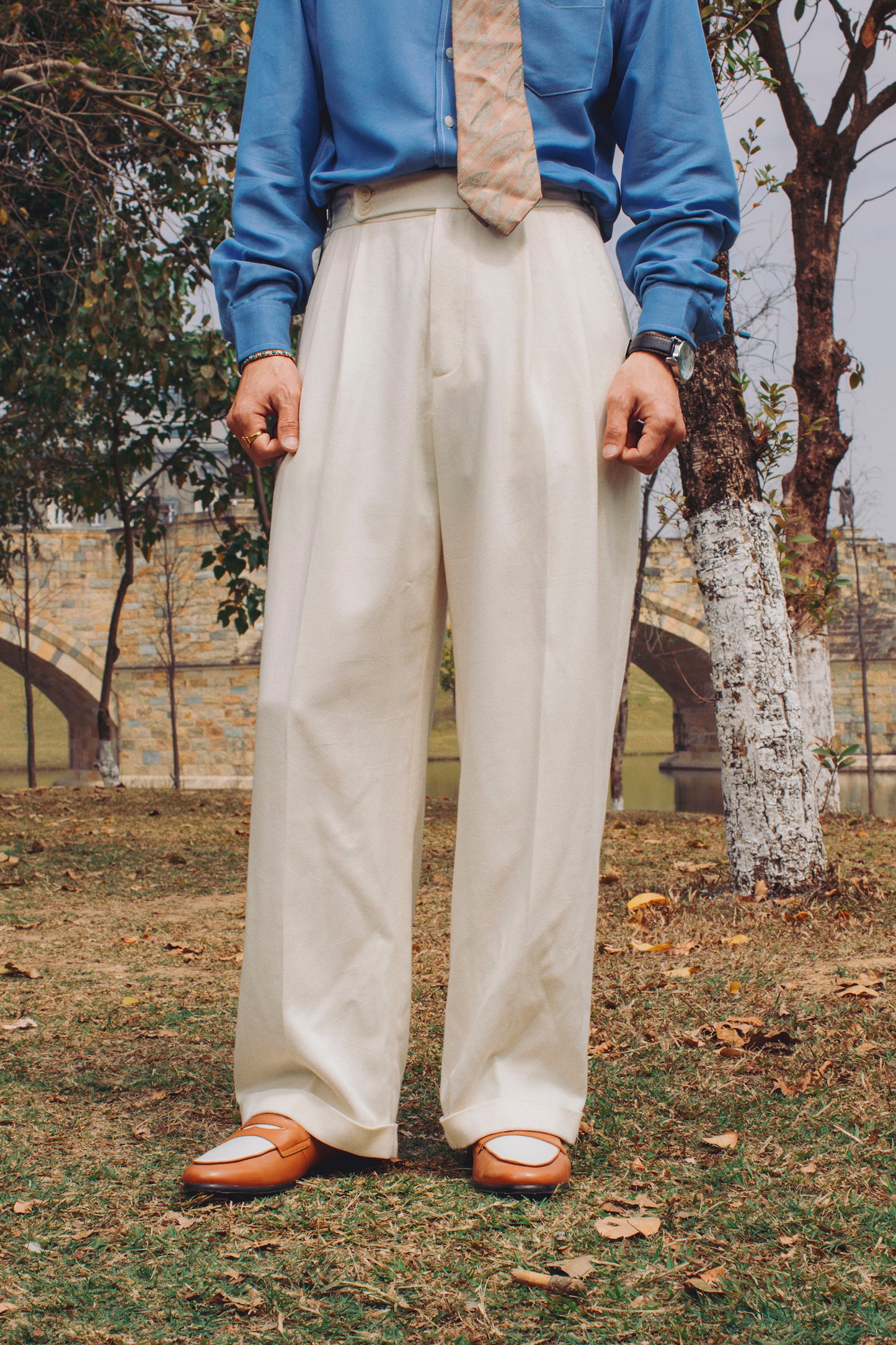 SOARIN Italian Naples white trousers men's Tencel business gentleman commuting straight drape long trousers