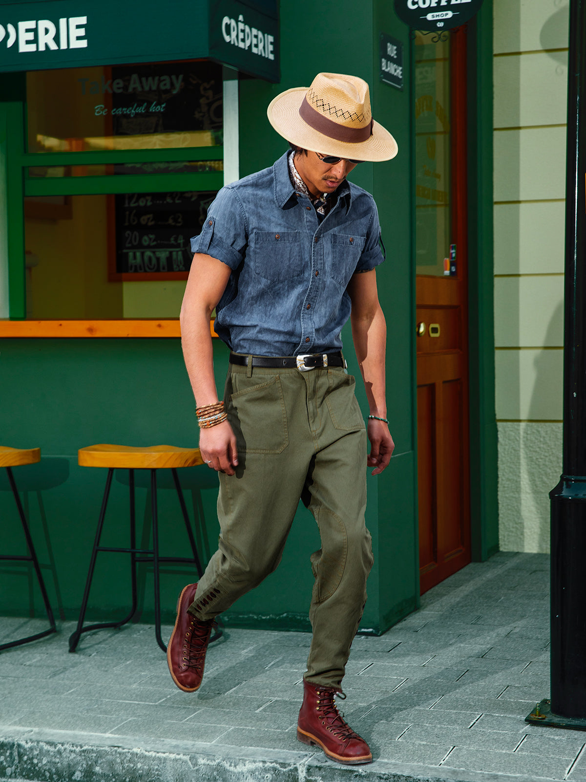 Oxford short-sleeved shirt for men British retro style casual cotton mid-length sleeve shirt