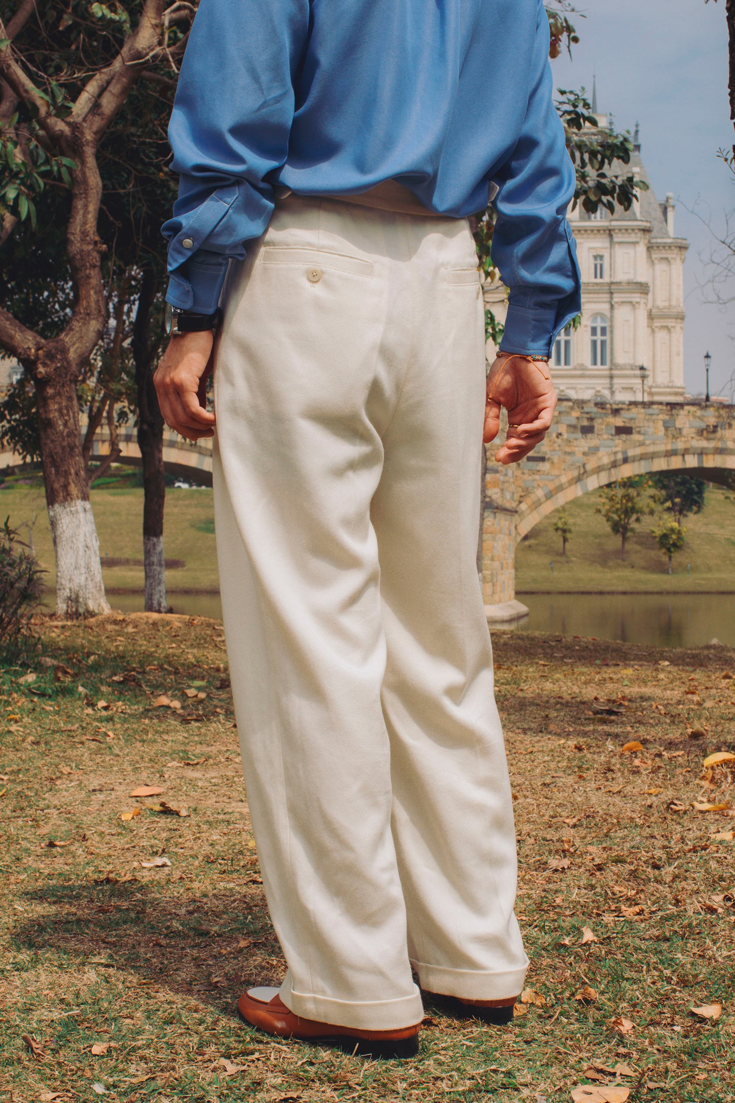 SOARIN Italian Naples white trousers men's Tencel business gentleman commuting straight drape long trousers