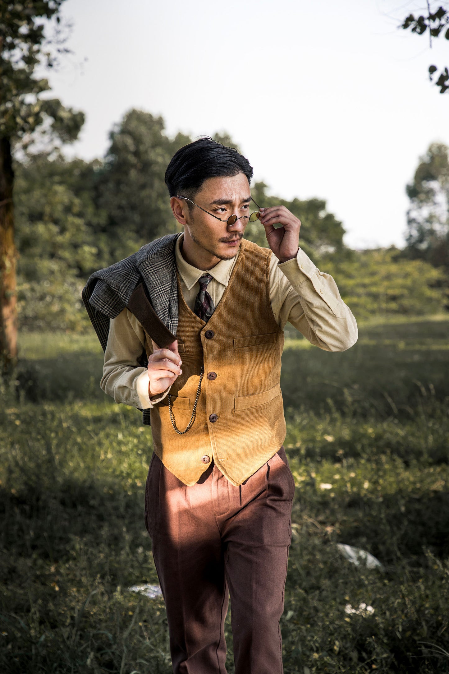Ami Khaki Corduroy Vest Men American Retro Workwear Style Double-sided Vest Waistcoat