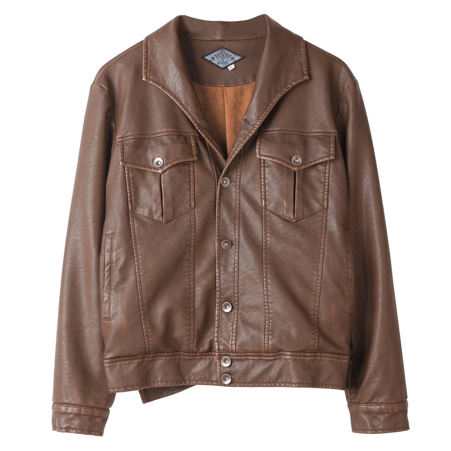 American retro style leather jacket for men Ami Khaki one piece collar workwear motorcycle jacket