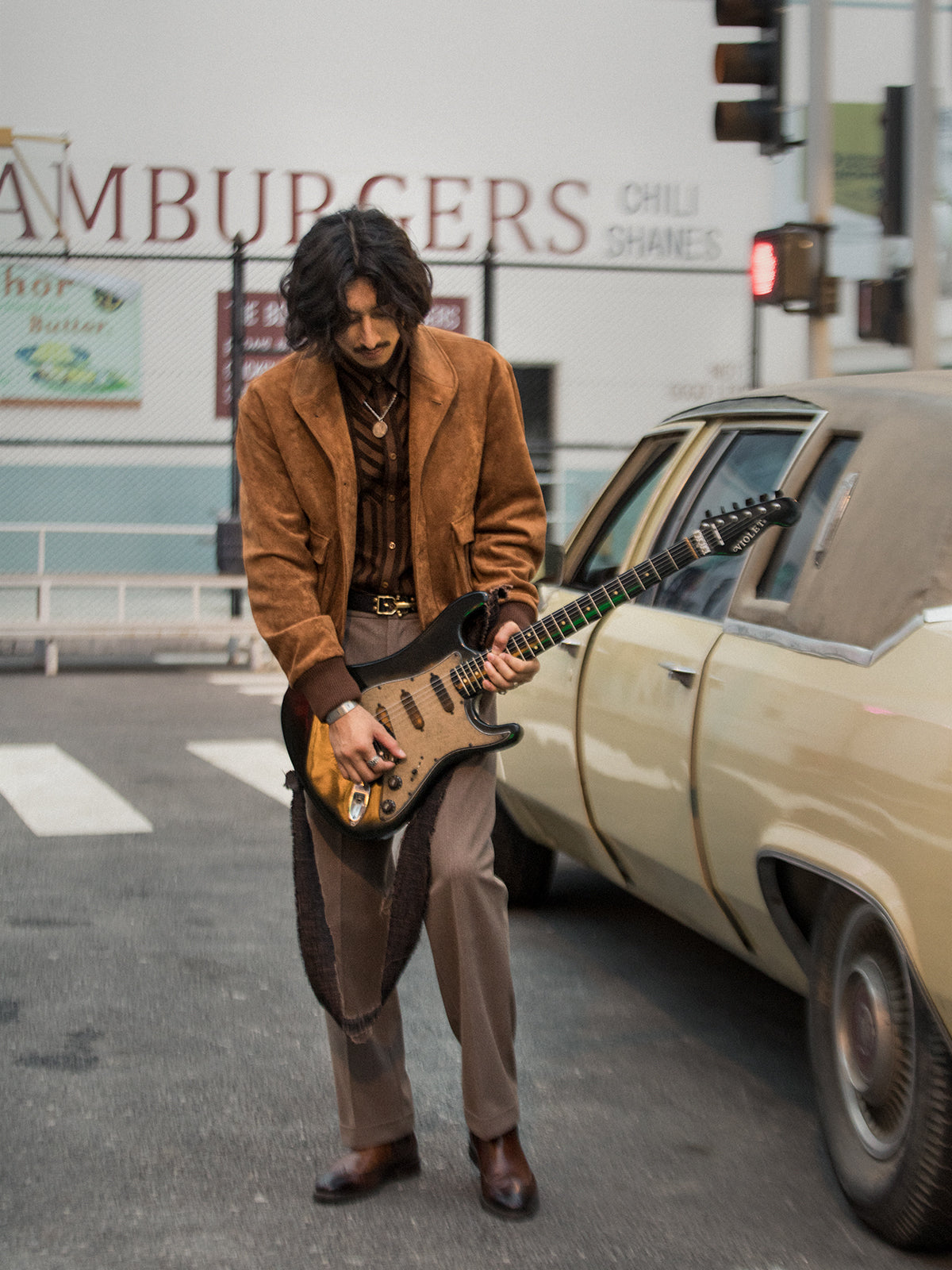 American retro style suede jacket for men Ami Khaki motorcycle wear casual loose deerskin jacket