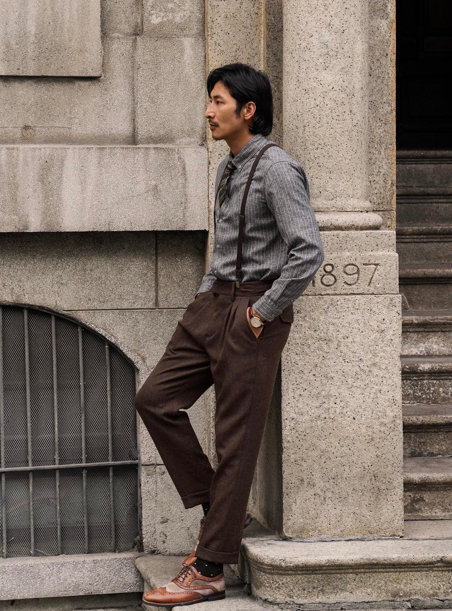 SOARIN original retro style Naples trousers men Italian autumn and winter drape casual slim fit nine-point trousers