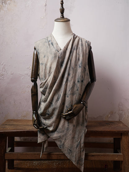 SOARIN WORLD Avant-Garde Artisan Draped Multi-Wear Cotton-Linen Asymmetric Vest DCZ262TB108