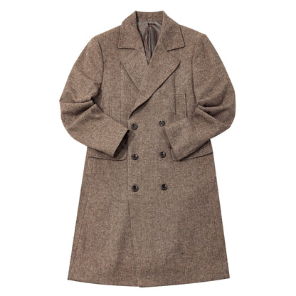 British retro wool double-breasted coat for men Winter business slim mid-length polo windbreaker
