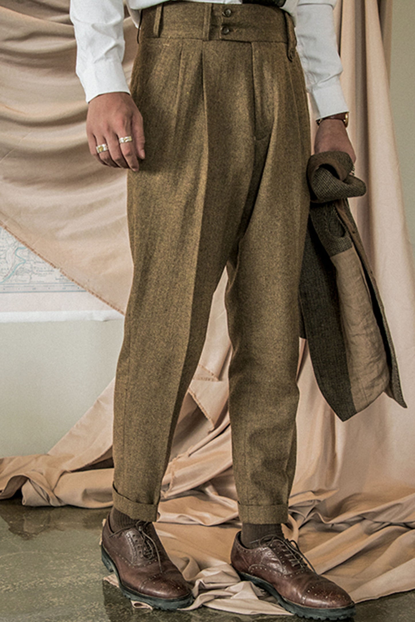 SOARIN original British retro wool trousers men's vintage style Gurga casual straight high waist suit nine-point trousers