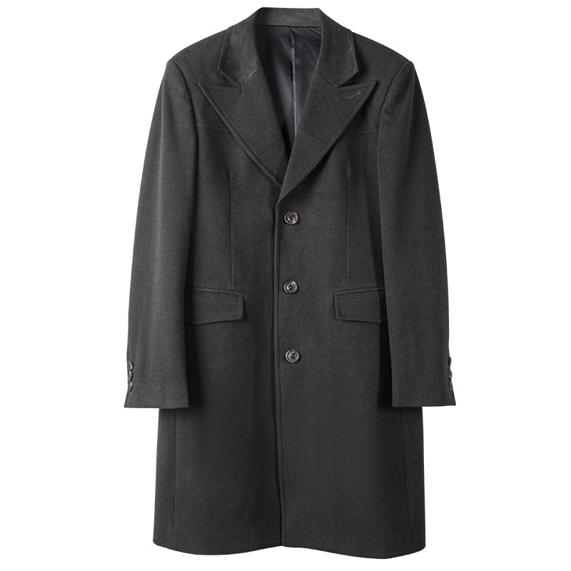 British style retro woolen mid-length coat for men knee-length slim trench coat for winter