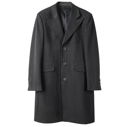 British style retro woolen mid-length coat for men knee-length slim trench coat for winter