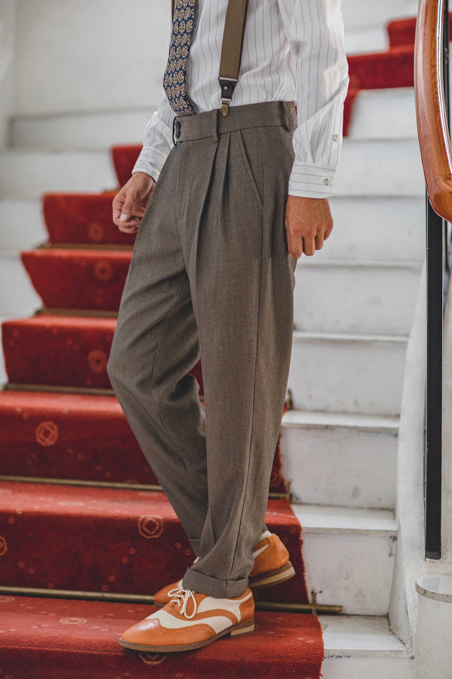 British retro slim-fit suit pants for men, high-end double pleat business casual tapered nine-point trousers
