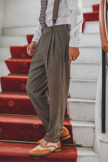 British retro slim-fit suit pants for men, high-end double pleat business casual tapered nine-point trousers