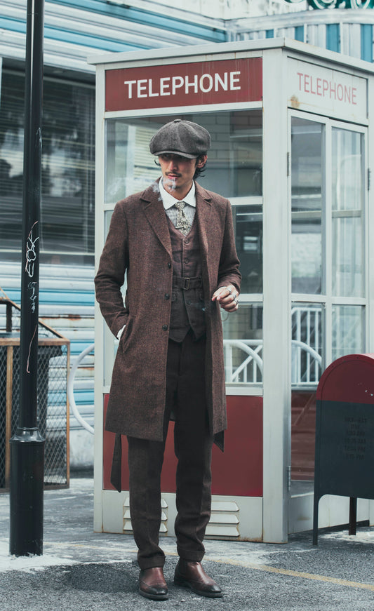British retro style wool medium-length coat for men Woolen casual suit windbreaker jacket