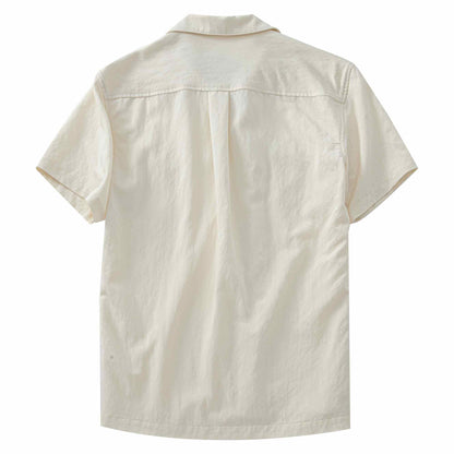 Retro American style workwear Cuban collar shirt men's double pocket casual drape neutral simple short-sleeved shirt