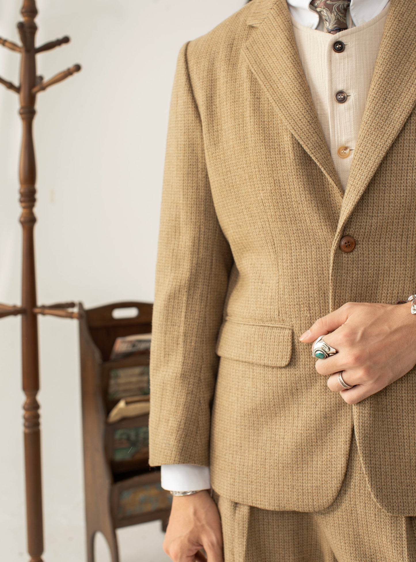 Waffle British retro wool suit jacket for men Business casual slim suit