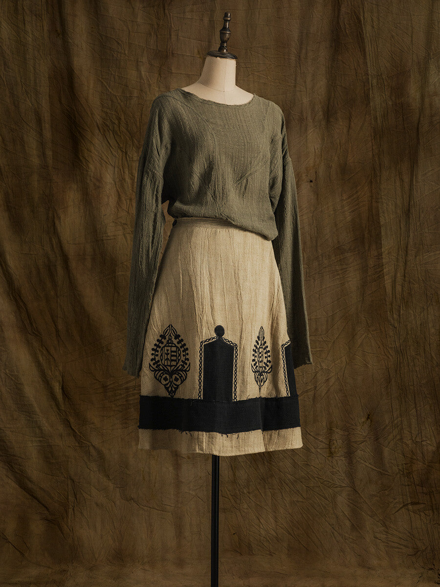 SOARIN WORLD Neo-Oriental Heritage A-line Linen-blend Skirt N-DCZ242TQ07