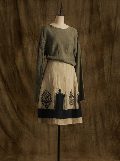 SOARIN WORLD Neo-Oriental Heritage A-line Linen-blend Skirt N-DCZ242TQ07