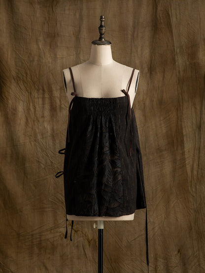 SOARIN WORLD Neo-Oriental Heritage Modern Zen Collection Boxy Silhouette Camisole Jacquard Silk Top N-DCZ242TQ16
