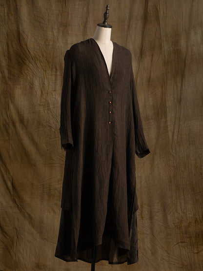 SOARIN WORLD Neo-Oriental Heritage Asymmetric Loose Linen Coat N-DCZ242TW02