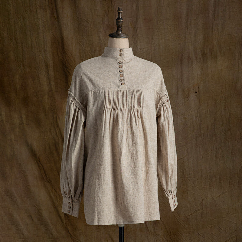 SOARIN WORLD Neo-Oriental Heritage Oversized Cotton-Linen Pleated Shirt N-DCZ242TC02