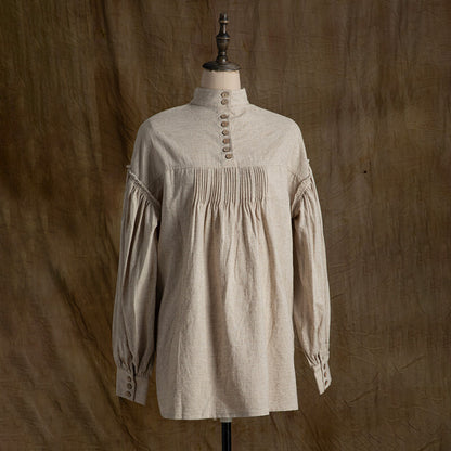 SOARIN WORLD Neo-Oriental Heritage Oversized Cotton-Linen Pleated Shirt N-DCZ242TC02
