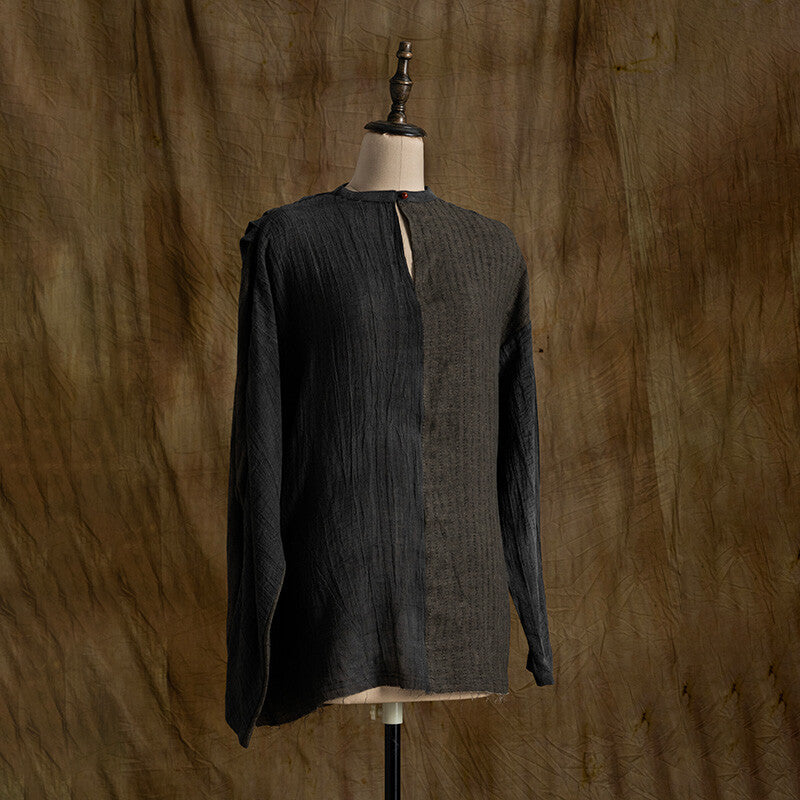 SOARIN WORLD Neo-Oriental Heritage Relaxed Fit Linen-Blend Textured Shirt N-DCZ242TC03