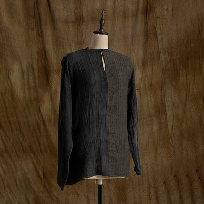 SOARIN WORLD Neo-Oriental Heritage Relaxed Fit Linen-Blend Textured Shirt N-DCZ242TC03