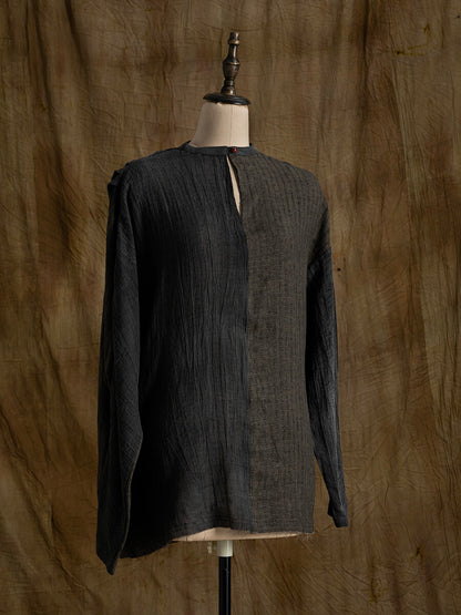 SOARIN WORLD Neo-Oriental Heritage Relaxed Fit Linen-Blend Textured Shirt N-DCZ242TC03
