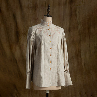 SOARIN WORLD Relaxed Linen-Cotton Embroidered Shirt N-DCZ242TC04