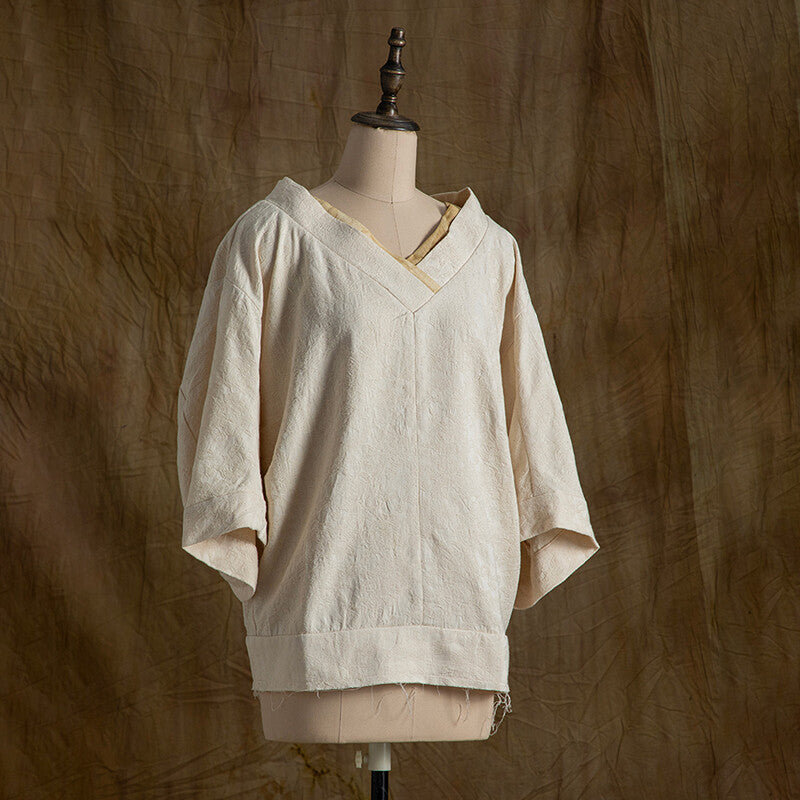 SOARIN WORLD Neo-Oriental Heritage Relaxed Fit Cotton-Rayon Blend Top N-DCZ242TC06