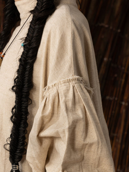 SOARIN WORLD Neo-Oriental Heritage Oversized Cotton-Linen Pleated Shirt N-DCZ242TC02