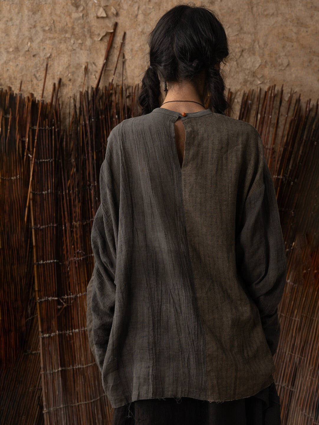 SOARIN WORLD Neo-Oriental Heritage Relaxed Fit Linen-Blend Textured Shirt N-DCZ242TC03
