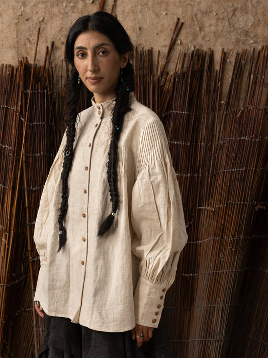 SOARIN WORLD Relaxed Linen-Cotton Embroidered Shirt N-DCZ242TC04