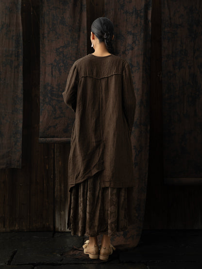 SOARIN WORLD Neo-Oriental Heritage Asymmetric Loose Linen Coat N-DCZ242TW02