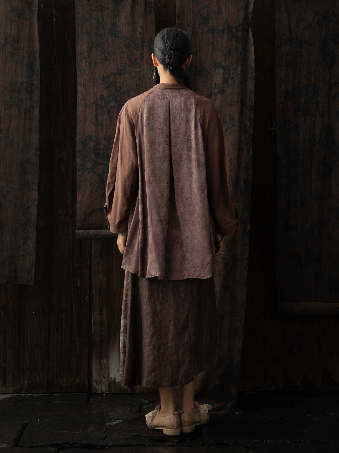 SOARIN WORLD Asymmetric Rayon Linen Splice Shirt N-DCZ242TW05