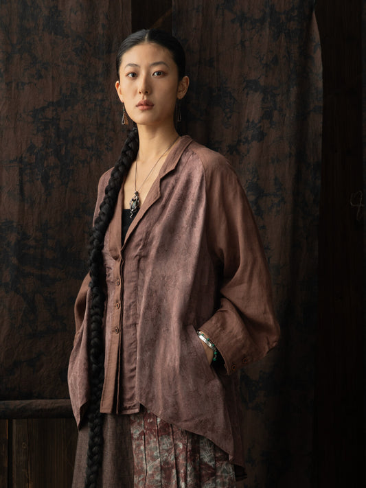 SOARIN WORLD Asymmetric Rayon Linen Splice Shirt N-DCZ242TW05