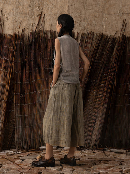 SOARIN WORLD Neo-Oriental Heritage Cropped Wide-Leg Pants Linen-Cotton Blend Culottes N-DCZ242TF03