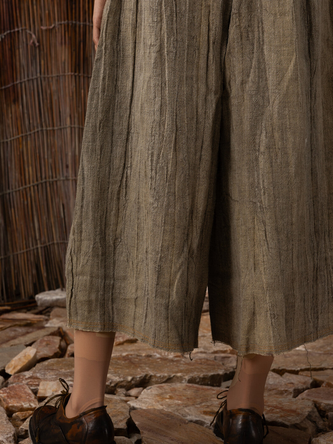 SOARIN WORLD Neo-Oriental Heritage Cropped Wide-Leg Pants Linen-Cotton Blend Culottes N-DCZ242TF03
