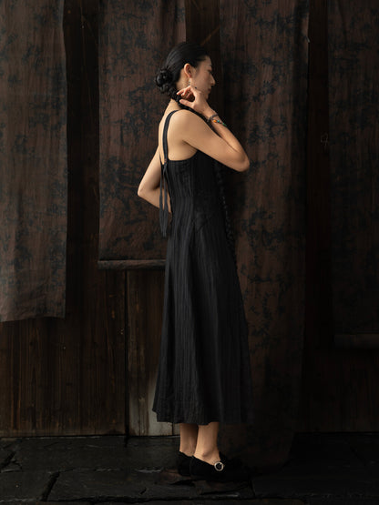 SOARIN WORLD Neo-Oriental Heritage A-line Jacquard Linen Blend Vest Dress N-DCZ242TQ03
