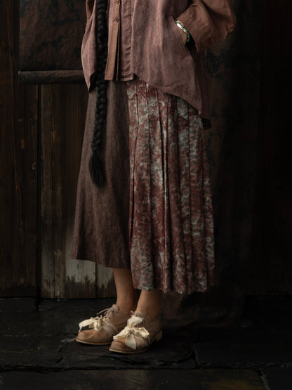 SOARIN WORLD Neo-Oriental Heritage Asymmetric Pleated Linen Skirt N-DCZ242TQ05