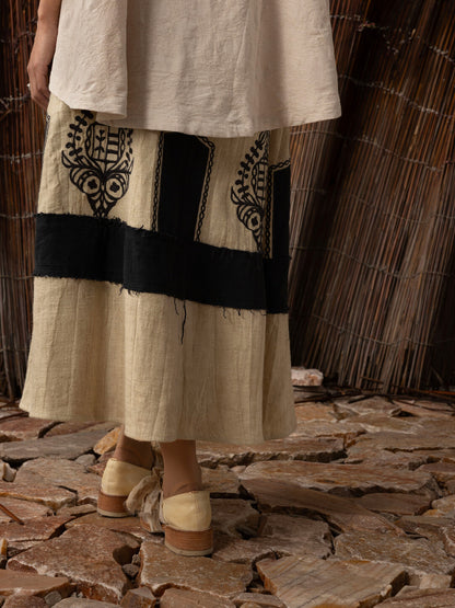 SOARIN WORLD Neo-Oriental Heritage A-line Linen-blend Skirt N-DCZ242TQ07