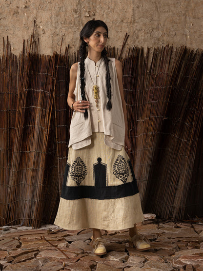 SOARIN WORLD Neo-Oriental Heritage A-line Linen-blend Skirt N-DCZ242TQ07